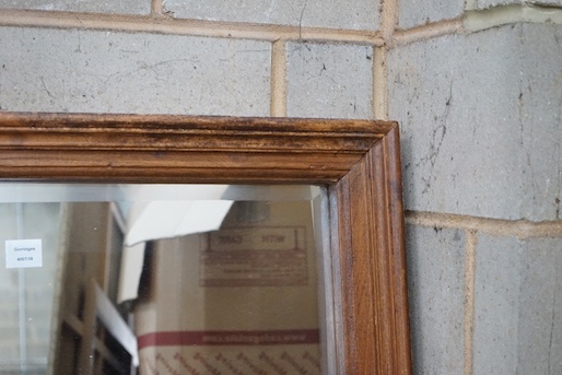 A provincial rectangular fruitwood bevelled wall mirror, width 90cm, height 152cm